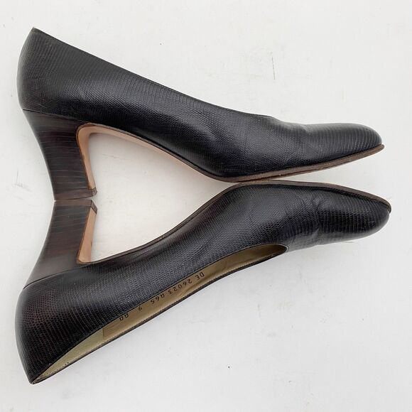 Vintage Salvatore Ferragamo Pump Women 9 AA Italy Brown Texture Leather Med Heel - Picture 3 of 7
